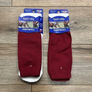 2 Pair TCK Over The Calf OTC Tube Socks Football LARGE 9-12 Men's Maroon White